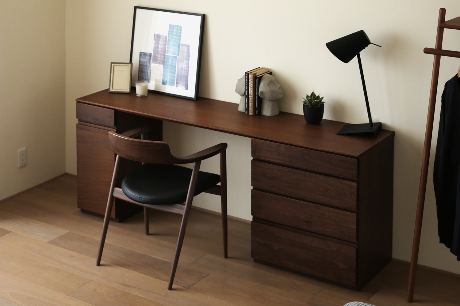 ASTER アスター DESK SET10 ウォルナット (180天板 + 30キャビネット(左開き・右開き) ＋ 60チェスト) ※チェア別売
