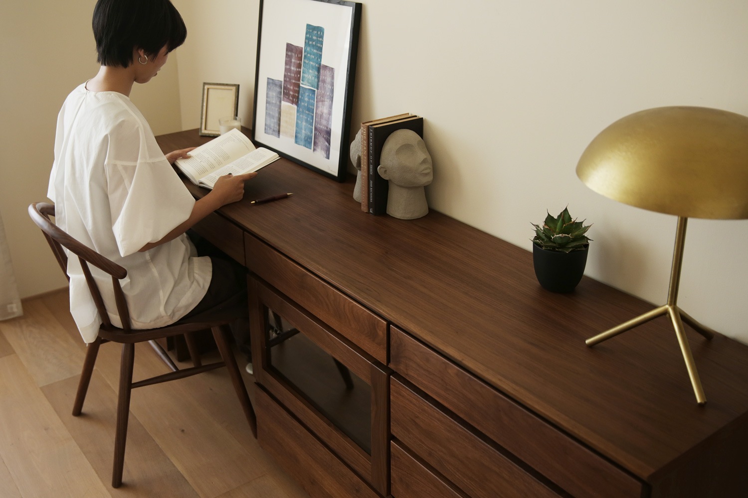 ASTER アスター DESK SET11 ウォルナット (210天板 + 30チェスト + 60デスク + 60ガラス扉 + 60チェスト) ※チェア別売
