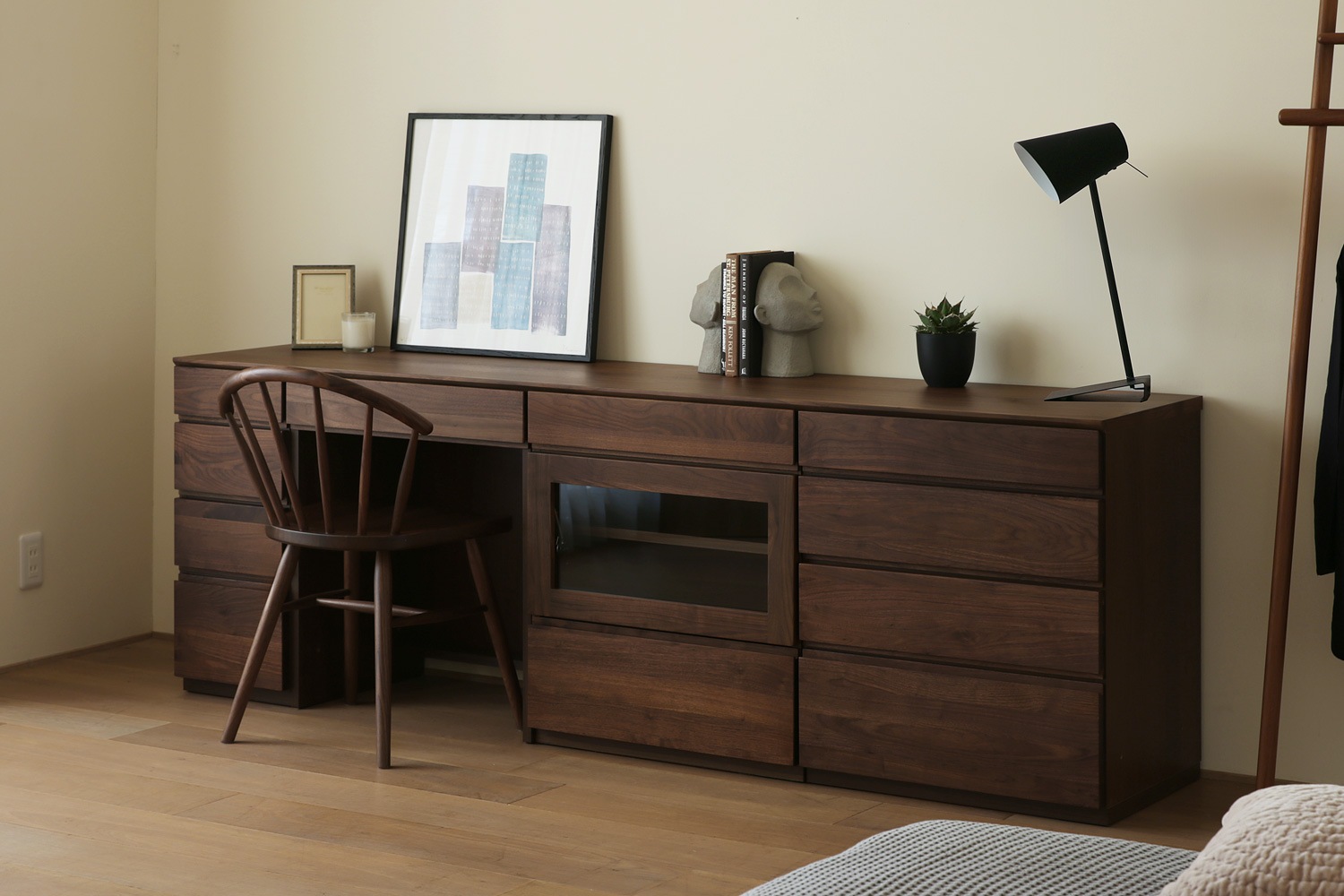 ASTER アスター DESK SET11 ウォルナット (210天板 + 30チェスト + 60デスク + 60ガラス扉 + 60チェスト) ※チェア別売