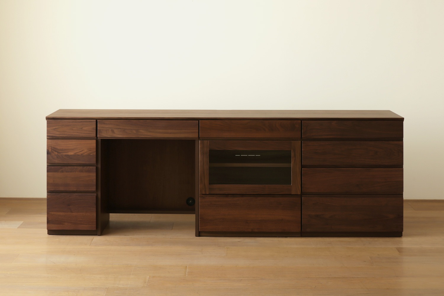 ASTER アスター DESK SET11 ウォルナット (210天板 + 30チェスト + 60デスク + 60ガラス扉 + 60チェスト) ※チェア別売