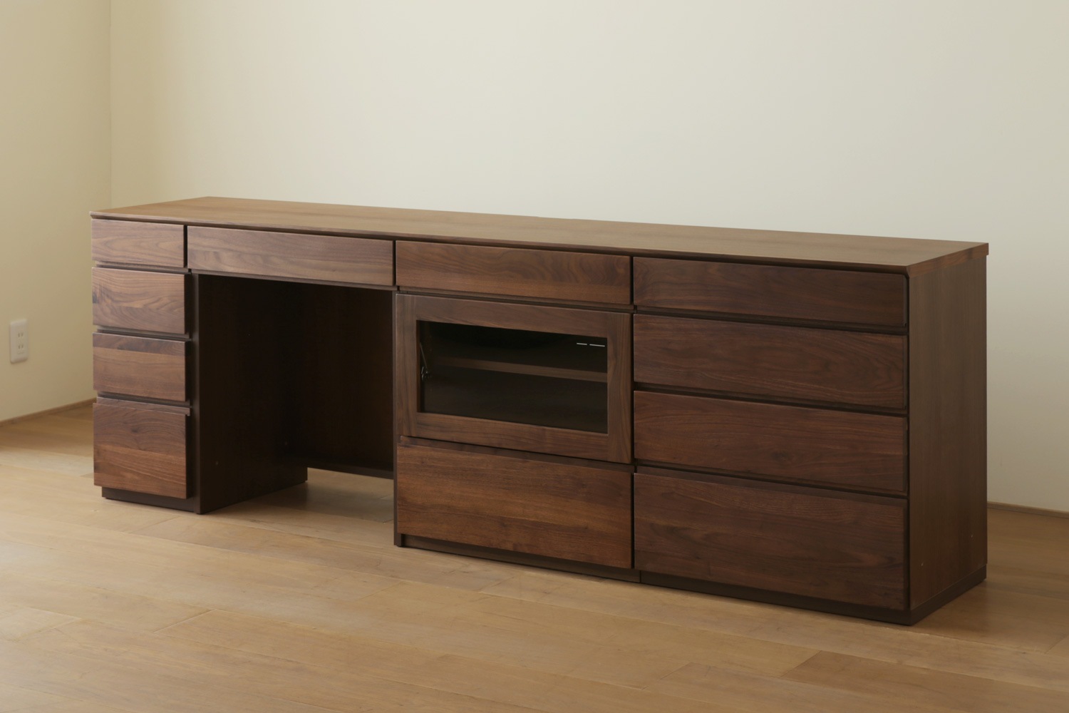 ASTER アスター DESK SET11 ウォルナット (210天板 + 30チェスト + 60デスク + 60ガラス扉 + 60チェスト) ※チェア別売