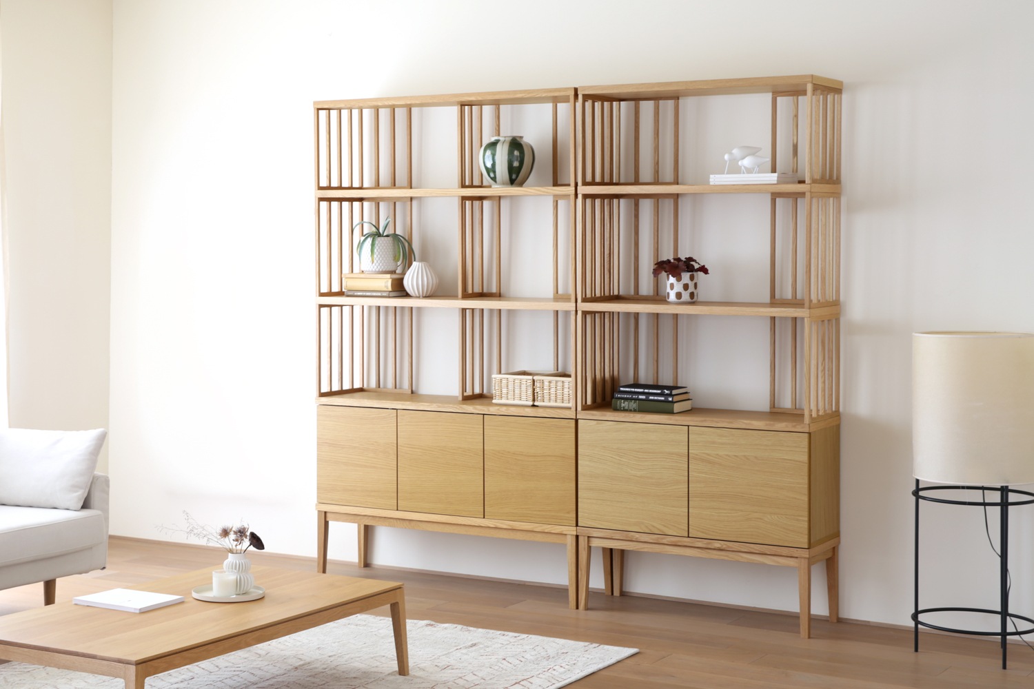 TONG SET8 オーク (W120天板 ＋ W120H32オープンラック ＋ W120棚板 ＋ W120H42オープンラック ＋ W120棚板 ＋ W120H42オープンラック ＋ W120キャビネット ＋ W120棚付き脚)