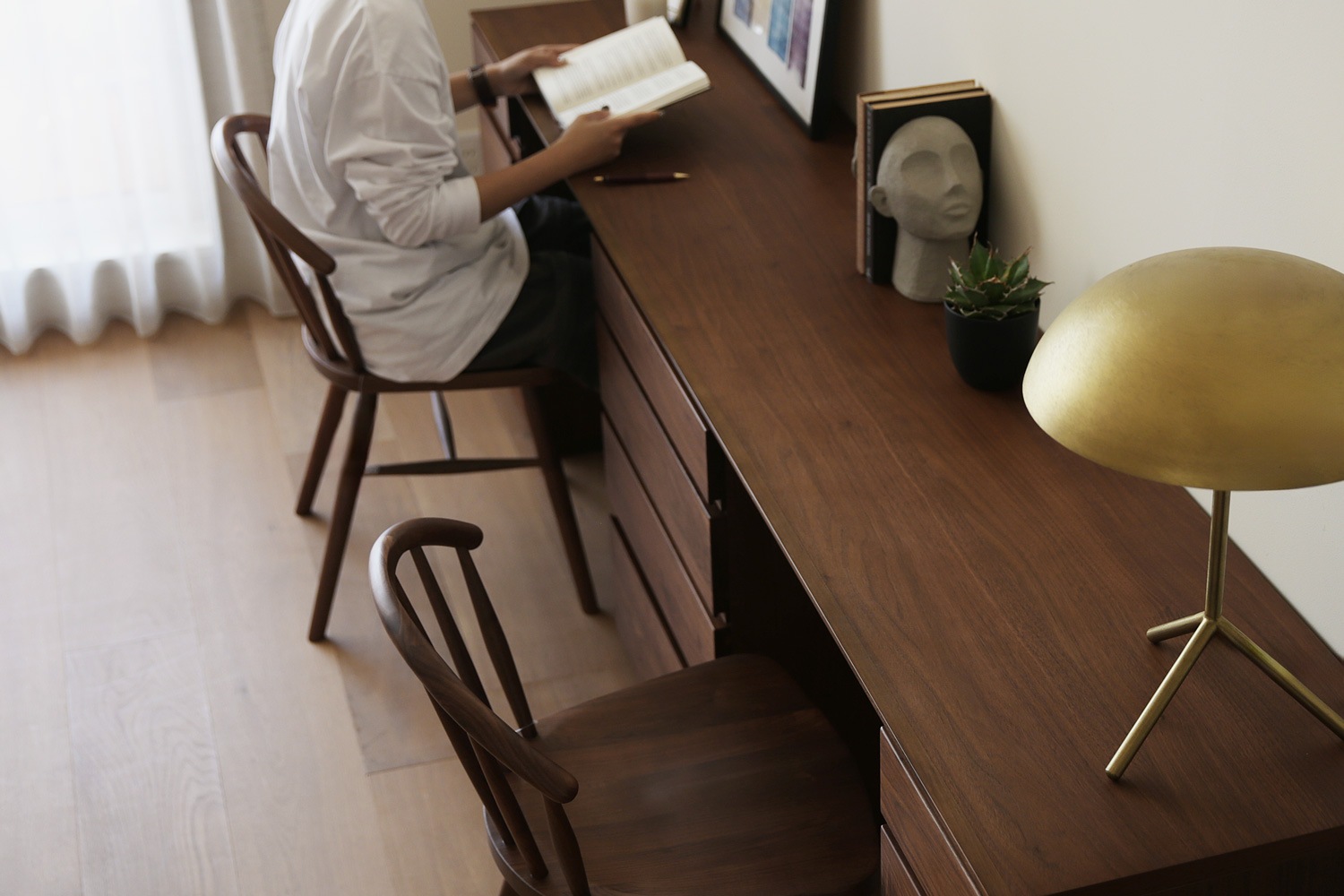 ASTER アスター DESK SET12 ウォルナット (240天板 + 30キャビネット (左開き) + 60チェスト + 30キャビネット (右開き)) ※チェア別売