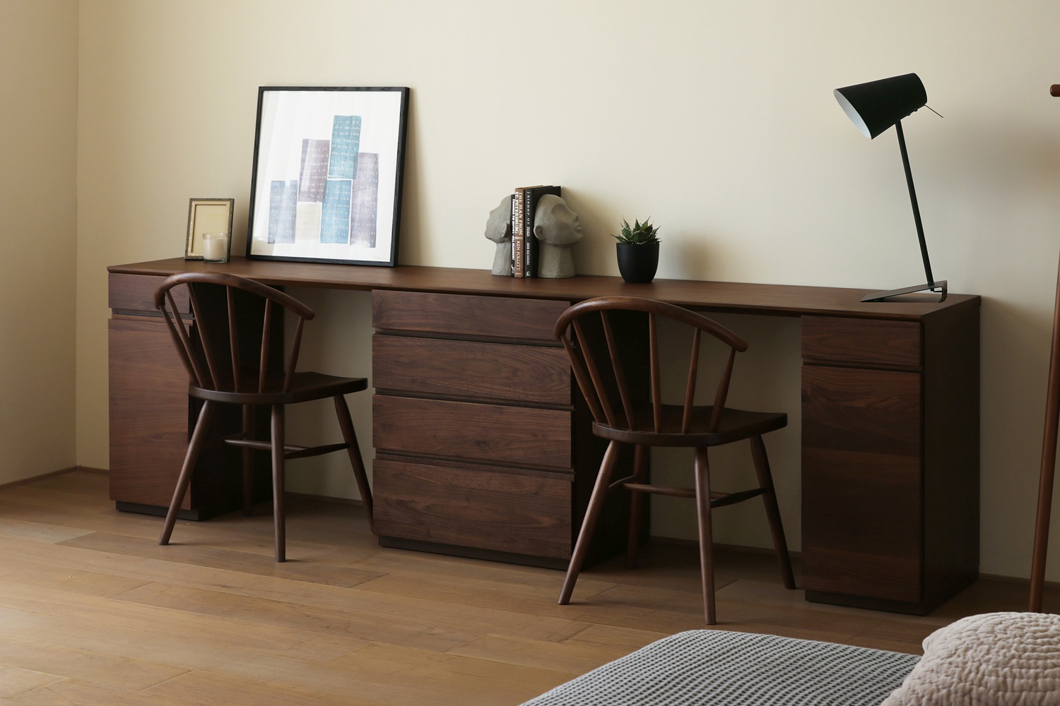 ASTER アスター DESK SET12 ウォルナット (240天板 + 30キャビネット (左開き) + 60チェスト + 30キャビネット (右開き)) ※チェア別売