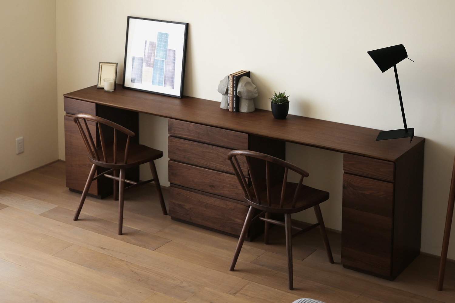 ASTER アスター DESK SET12 ウォルナット (240天板 + 30キャビネット (左開き) + 60チェスト + 30キャビネット (右開き)) ※チェア別売