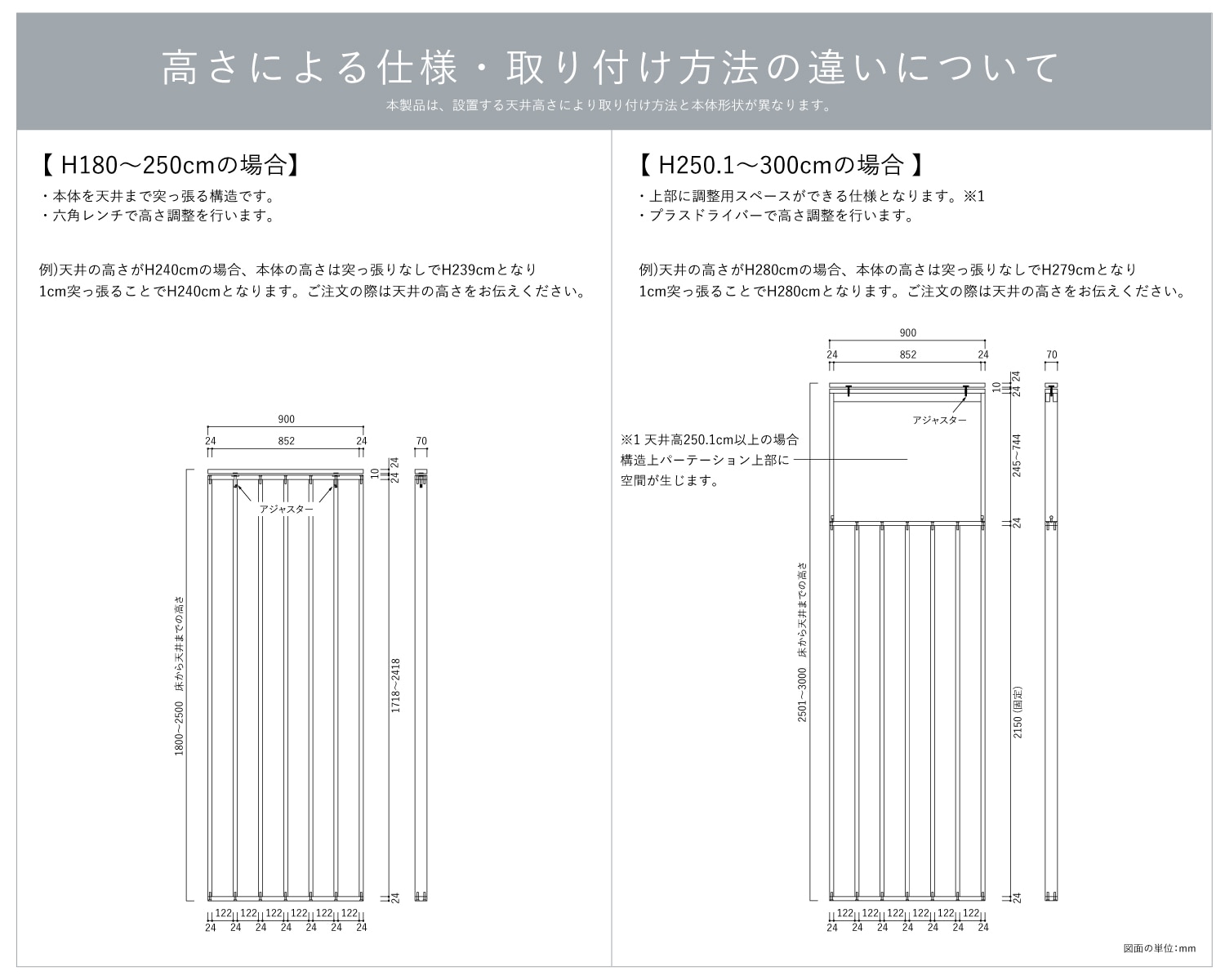 WOOD PARTITION ウッドパーテーション ライトタイプ(D7) W90×H180~300cm ウォルナット