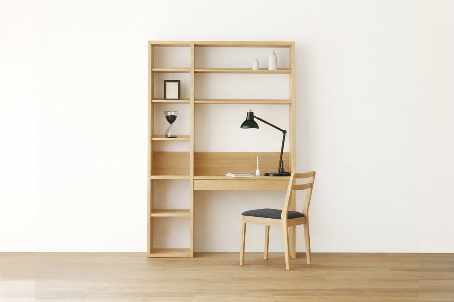 GALLE ガレ DESK SET3 オーク 幅133cm (41本棚(右加工あり) + 89デスクパーツ + エンドパネル(左エンド))