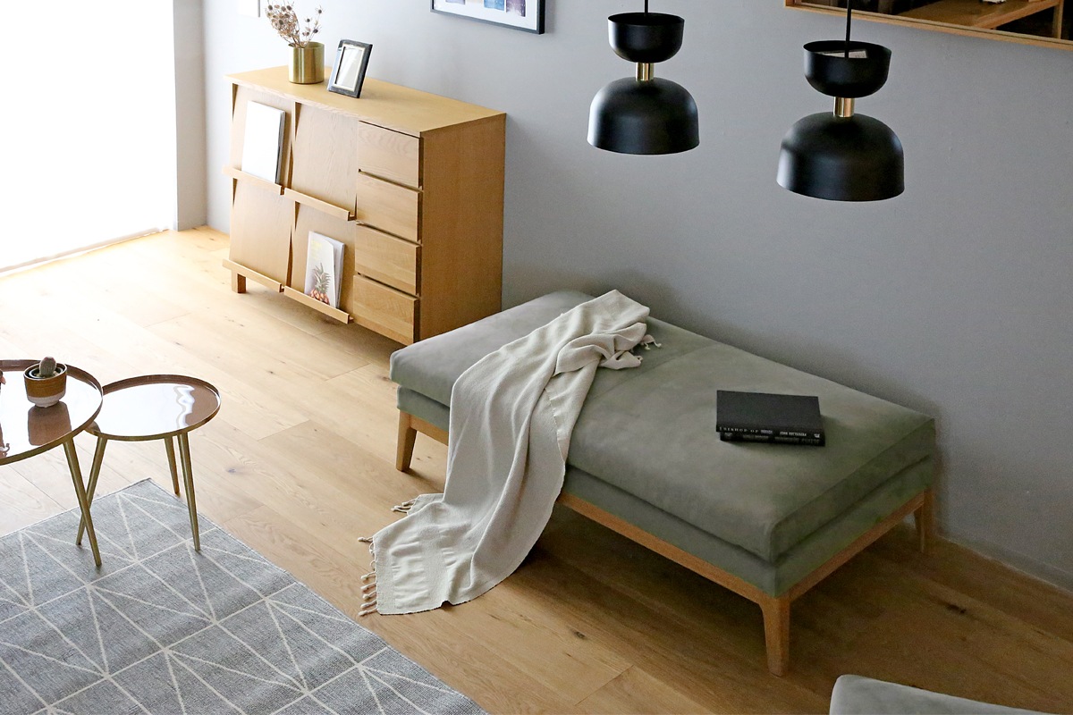 【廃番25％OFF】 FRACCE SOFA ベンチ グレー オーク脚