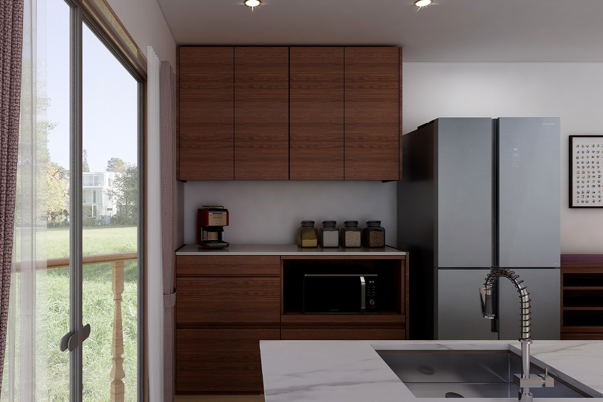 HARVEST SET12 オーダー天板 (幅154cm) + 下台用サイドパネル (左右セット) + 70引出下台 + 84オープン下台 + 上置き用高さオーダーサイドパネル (左右セット) + 幅154cm 高さオーダー 4枚扉上置き（吊り戸) オーク/ウォルナット