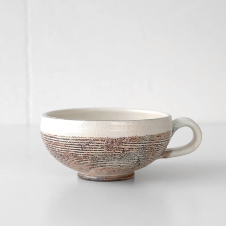 古谷製陶所（古谷浩一）渕荒横彫 手付丸スープカップ 【信楽焼 スープ