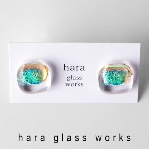 hara glass works イヤリング／ふんわりスクエアのガラス（ハラ グラス ワークス）