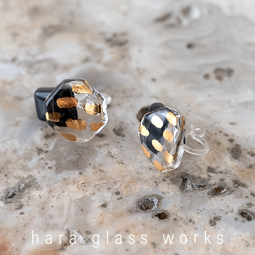 hara glass works ピアス・イヤリング／ゴールドット○□ガラス（ハラ