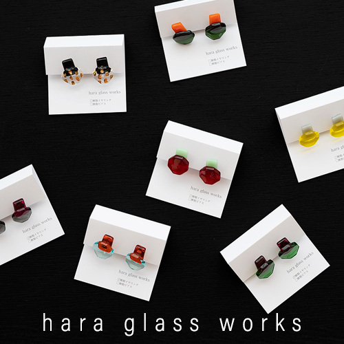 hara glass works ピアス／○□ガラス（ハラ グラス ワークス）