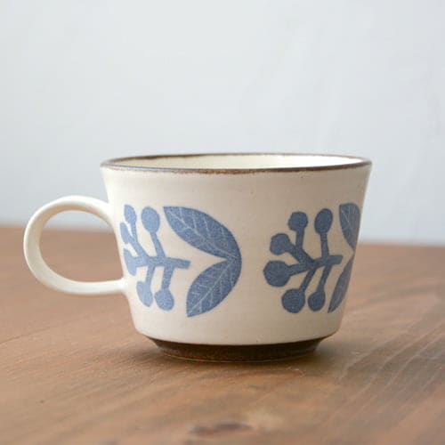 かとうようこ 和紙染め コーヒーカップ／南天（青）