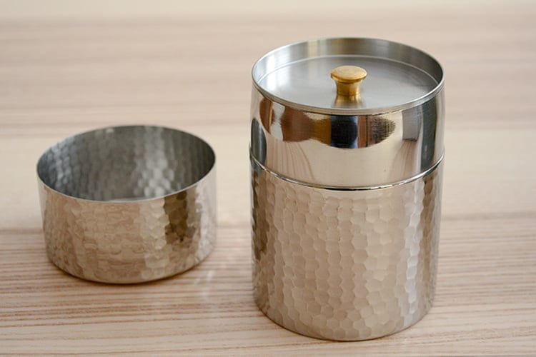 工房アイザワ ティ－キャディ茶筒（槌目仕上げ） No.70247 【ブラック