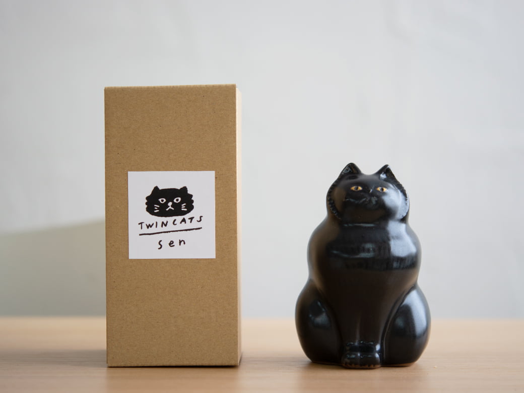 sen twin cats（猫のオブジェ）／2カラー 【陶器の置き物 ギフト ねこ