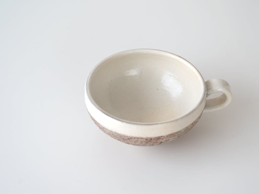 古谷製陶所（古谷浩一）渕荒横彫 手付丸スープカップ 【信楽焼 スープ