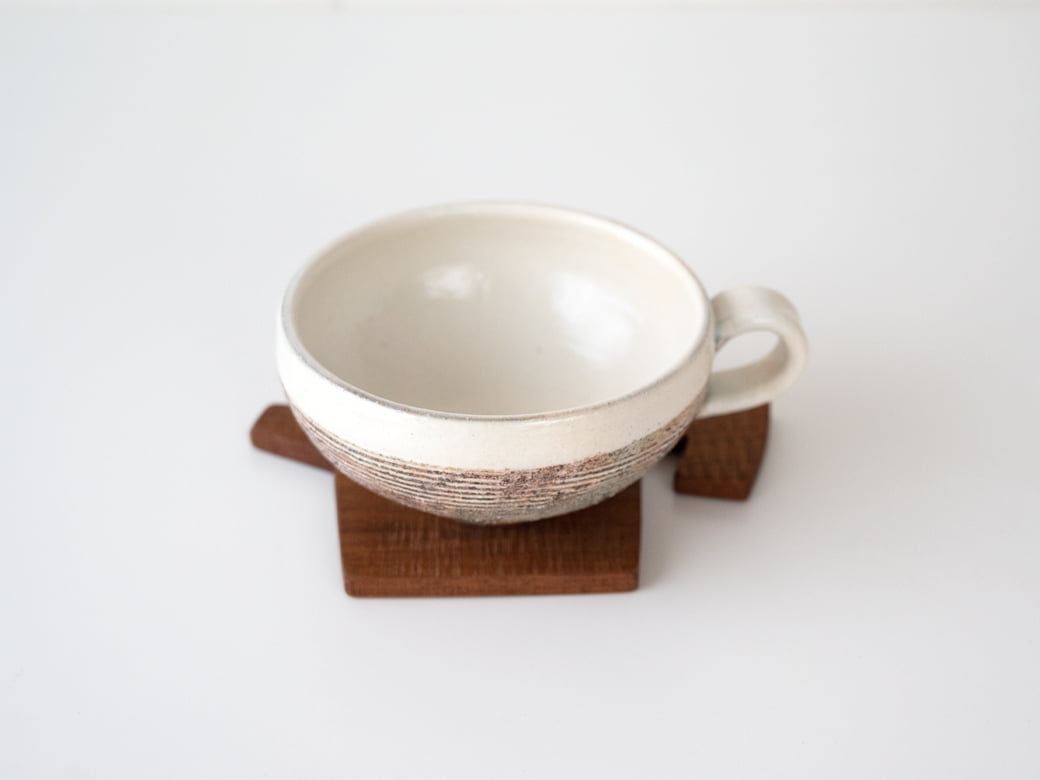 古谷製陶所（古谷浩一）渕荒横彫 手付丸スープカップ 【信楽焼 スープ