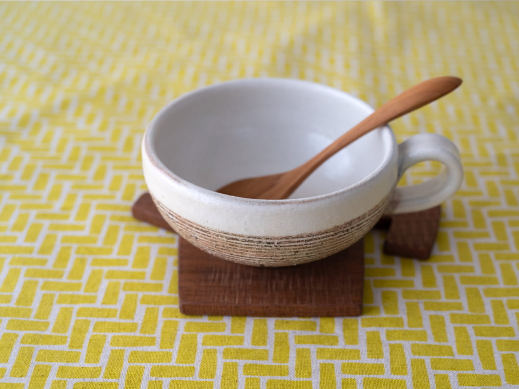 古谷製陶所（古谷浩一）渕荒横彫 手付丸スープカップ 【信楽焼 スープ