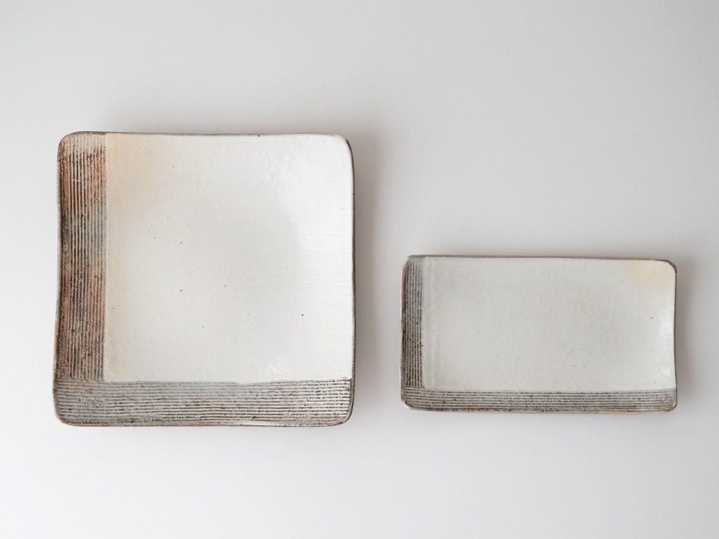 信楽作家 橙 角大皿 【公式通販】