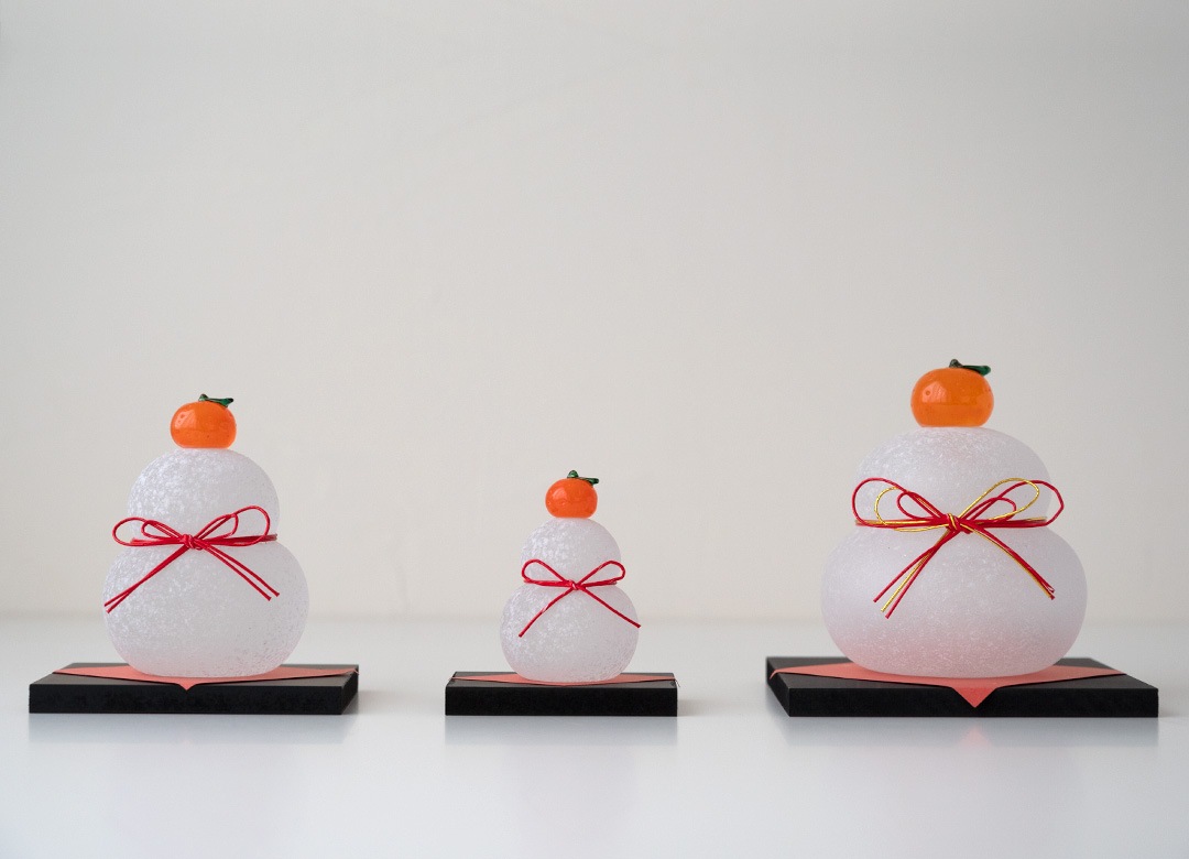 予約11月末発送※ 極楽寺がらす工房 ガラスの鏡餅のオブジェ／小サイズ