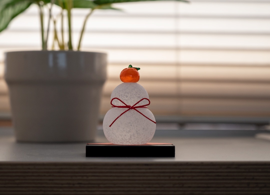 楽寺がらす工房 ガラスの鏡餅のオブジェ／小サイズ 【かがみもち