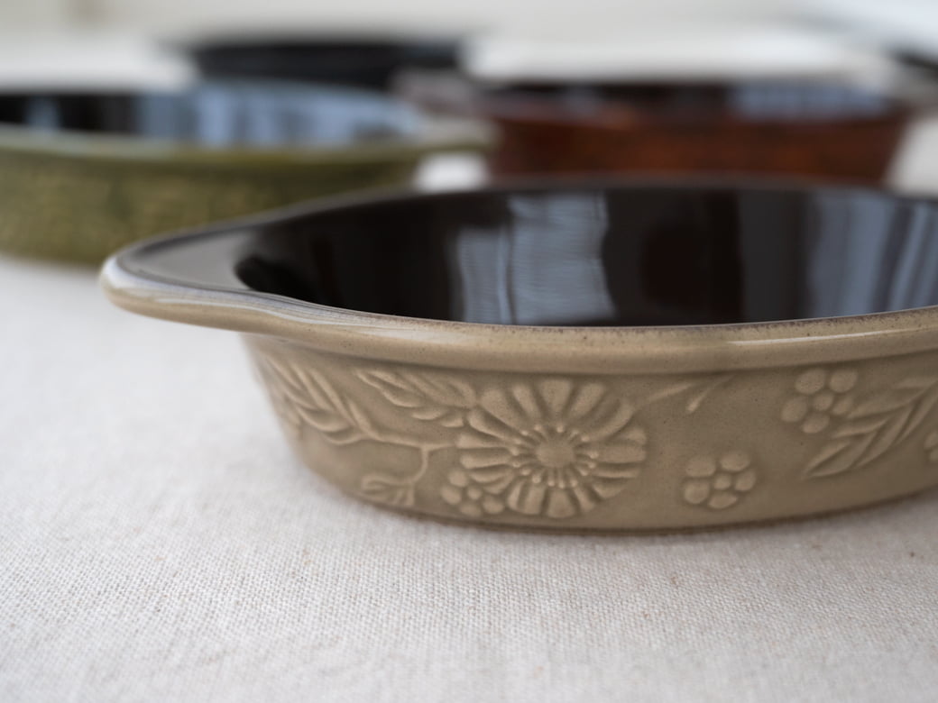 光泉窯 マーガレット柄／耐熱グラタン皿・楕円（5カラー）【萬古焼