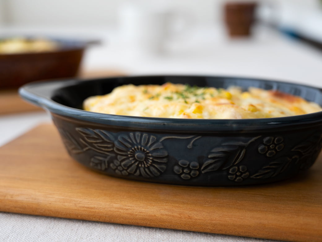 光泉窯 マーガレット柄／耐熱グラタン皿・楕円（5カラー）【萬古焼