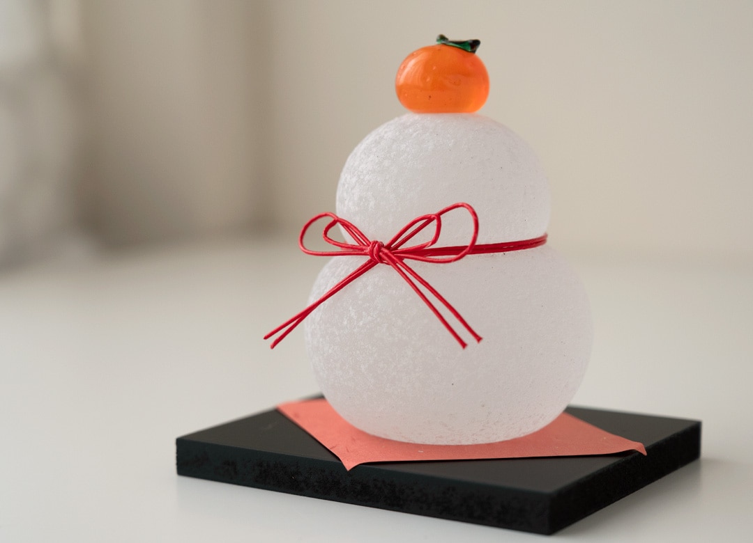 極楽寺がらす工房 ガラスの鏡餅のオブジェ／中サイズ 【かがみもち