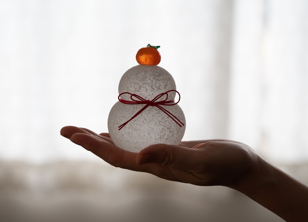 鏡餅　アメリカ　イタリア 極楽寺がらす工房 ガラスの鏡餅のオブジェ／中サイズ 【かがみもち