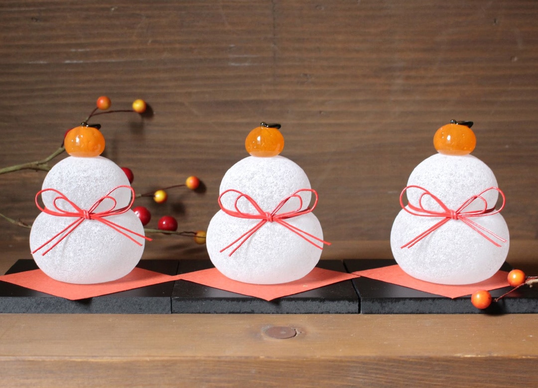 極楽寺がらす工房 ガラスの鏡餅のオブジェ／中サイズ 【かがみもち