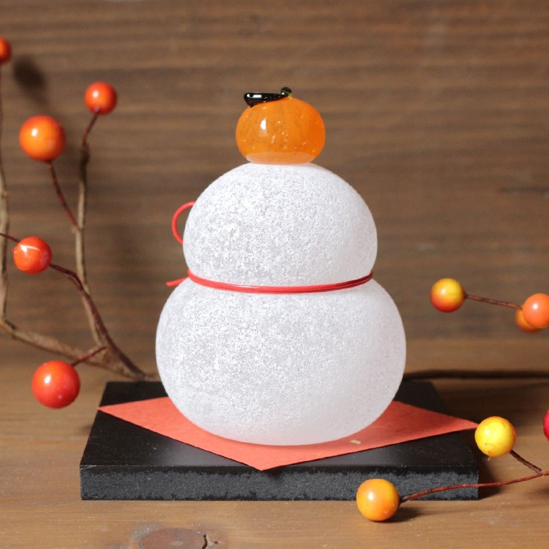 極楽寺がらす工房 ガラスの鏡餅のオブジェ／中サイズ 【かがみもち