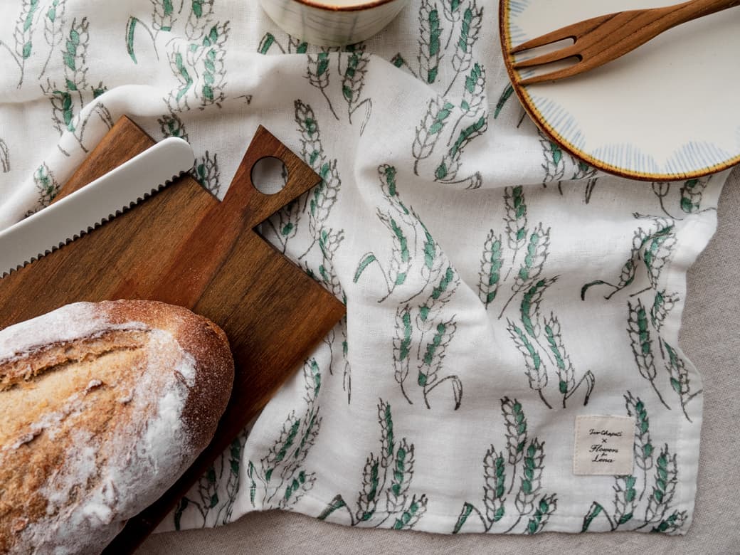 TWO CHAPATI ダブルガーゼハンカチ／麦（2カラー）【大判50cm角 はん