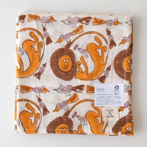 TWO CHAPATI ダブルガーゼクロス（Lサイズ100cm角）／ライオン（2