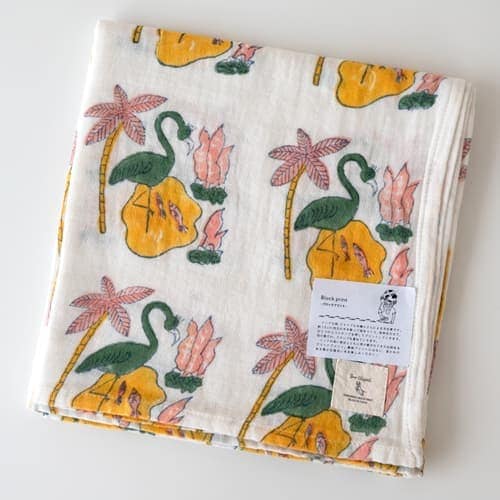 TWO CHAPATI ダブルガーゼクロス（Lサイズ100cm角）／フラミンゴ（2