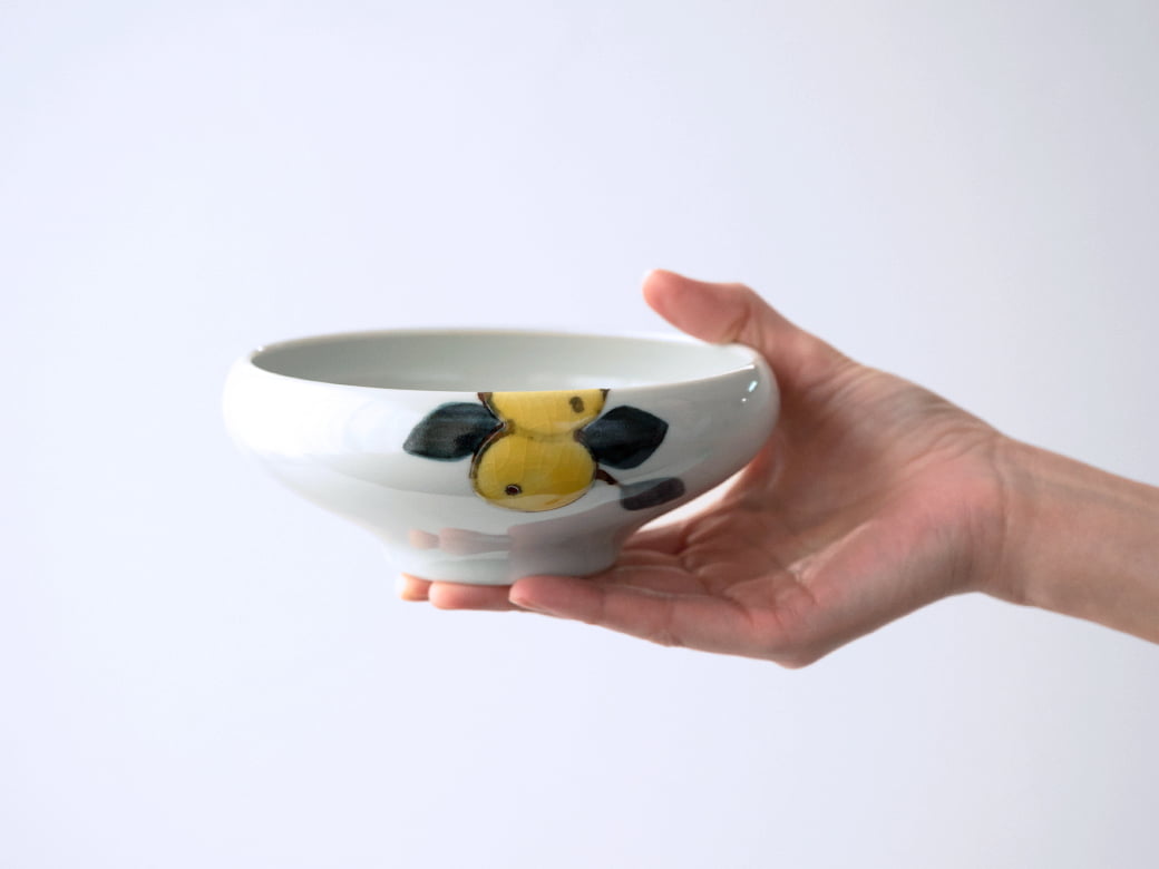 徳永遊心 色絵みかん／4.5寸鉢（くびれ）【九谷青窯 九谷焼 作家 小鉢