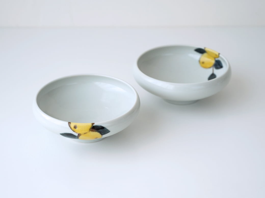 徳永遊心 色絵みかん／4.5寸鉢（くびれ）【九谷青窯 九谷焼 作家 小鉢