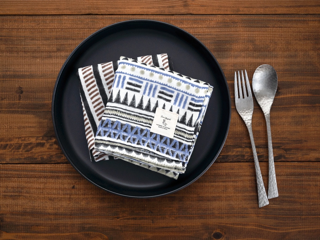 新柄9種類＊TWO CHAPATI 大判ダブルガーゼハンカチ【ブロックプリント