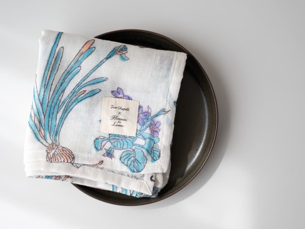 TWO CHAPATI ダブルガーゼハンカチ／球根（2カラー）【大判50cm角 はん