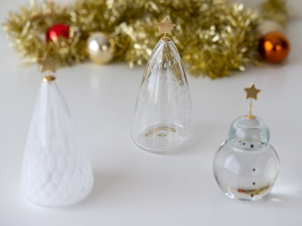[美品]作家手作り1点物のガラスのランプ　クリスマスの光明にも美しい 市川硝子製作所 ツリーのオブジェ（透明） 【ガラス製