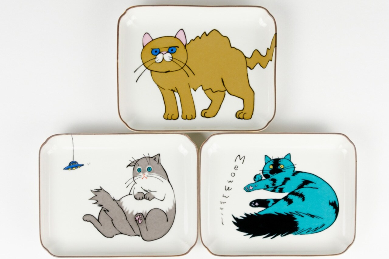 クタニシール ネコ・ジェラシー 長角皿 取り皿 菓子皿【九谷焼 上出長