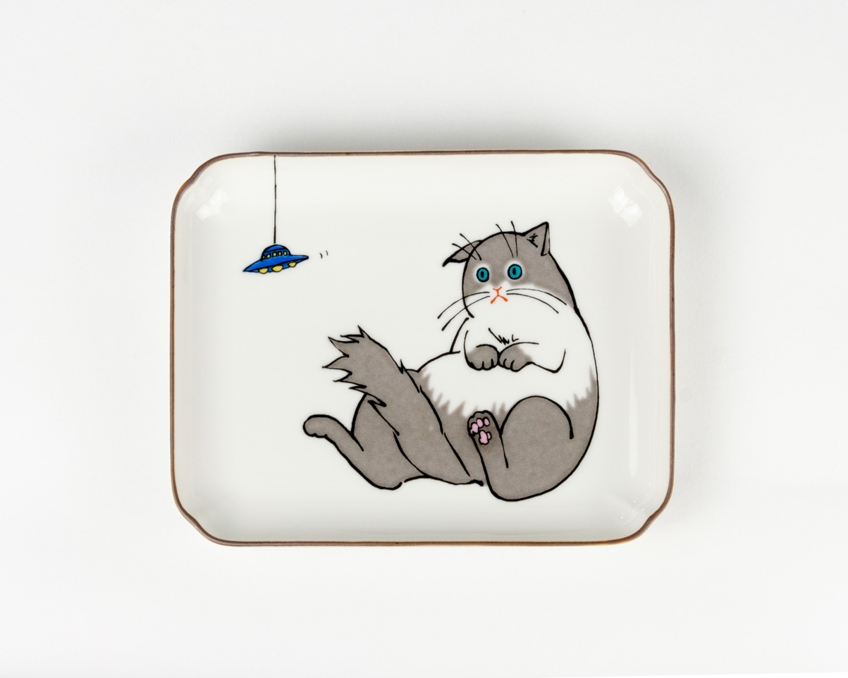 クタニシール ネコ・ジェラシー 長角皿 取り皿 菓子皿【九谷焼 上出長