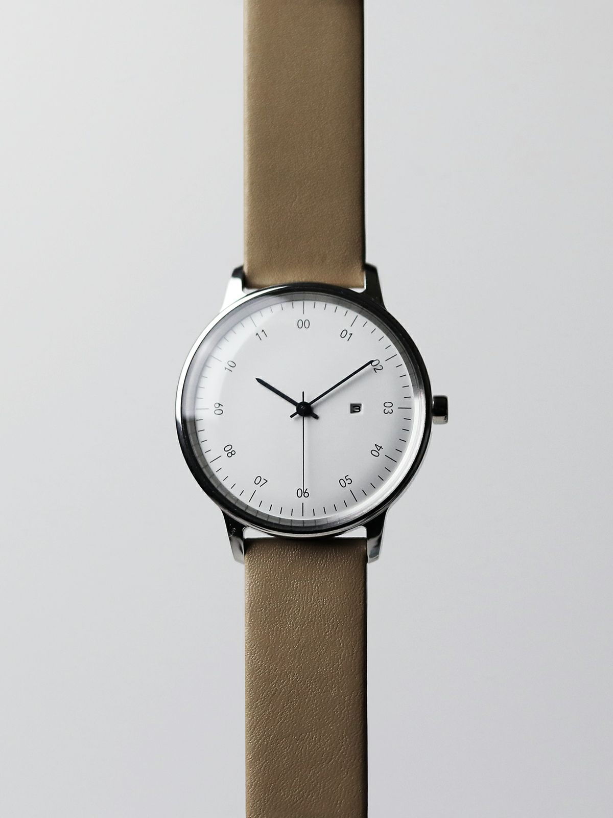 sazare さざれ｜SK01 SS シルバーミラー ホワイトダイヤル ベージュ カウレザー