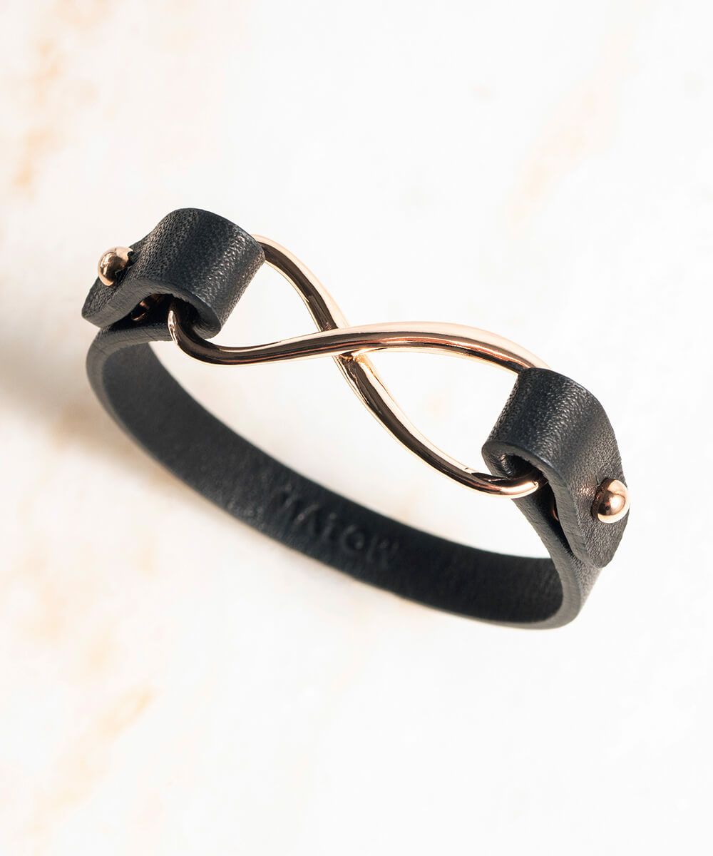MATOW｜Accessory レザーブレスレット ブラック ローズゴールド Mサイズ