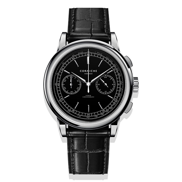 CORNICHE｜Heritage Chronograph シルバー ブラック セラミックダイヤル