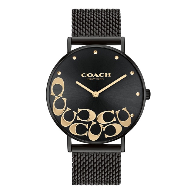 COACH｜PERRY 36mm ペリー ブラック サンレイダイヤル ゴールド スキャッタードCモチーフ メッシュ