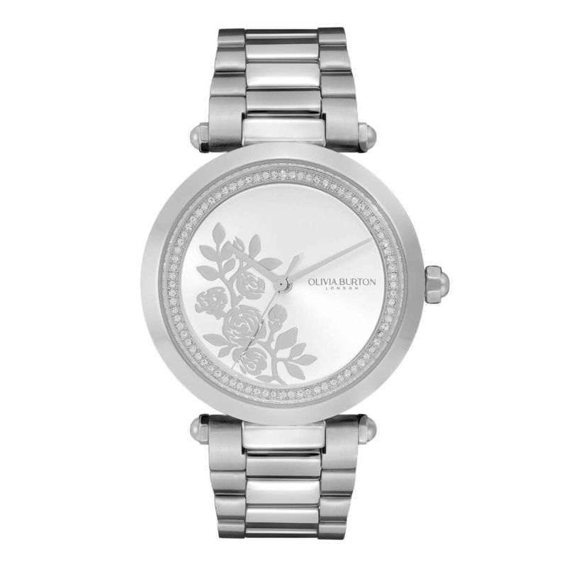 OLIVIA BURTON｜Signature シグネチャー フローラル Tバー ホワイト シルバー ブレスレット