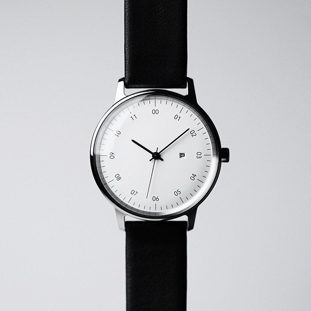 sazare さざれ｜SK01 SS シルバーミラー ホワイトダイヤル ブラック シープスキンレザー