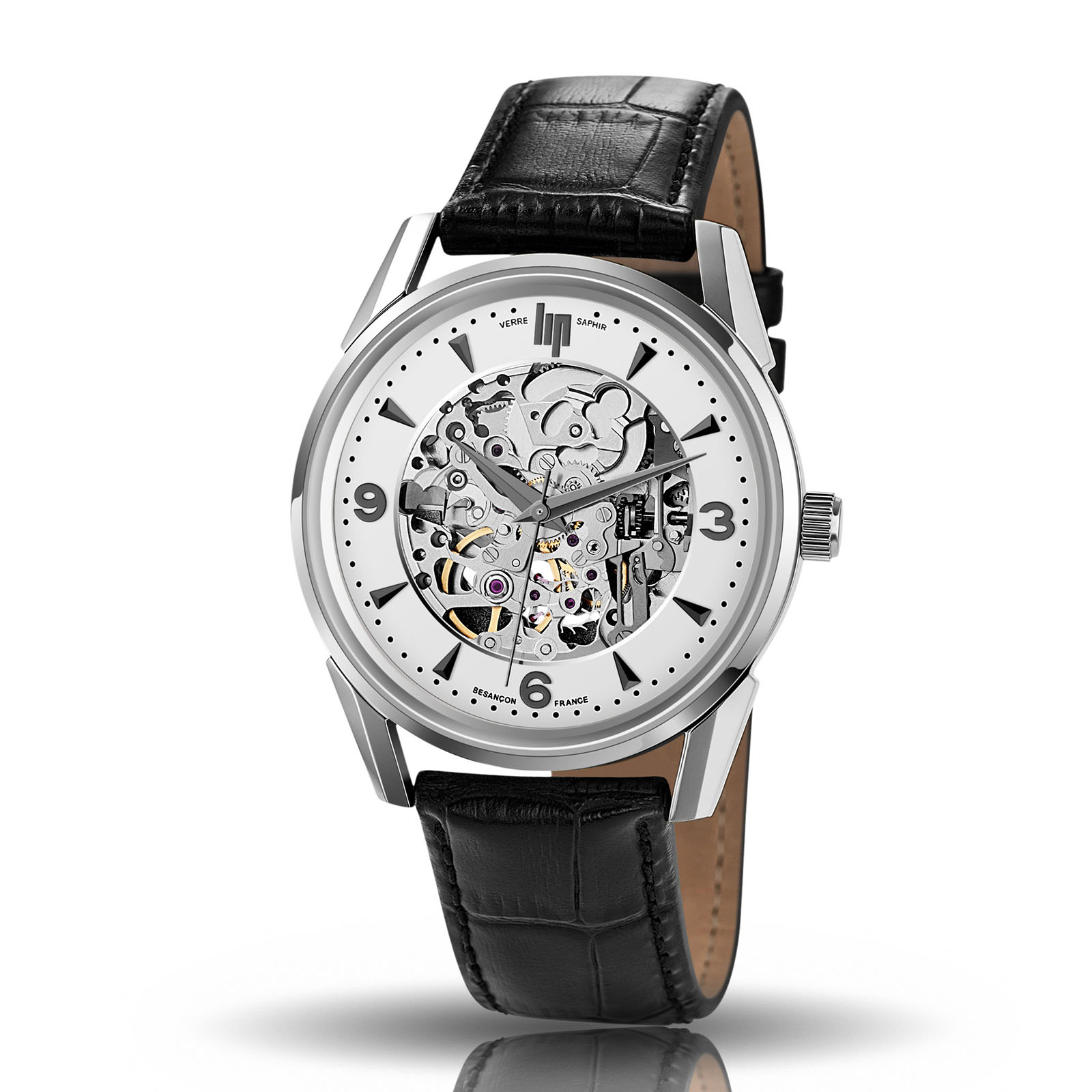 LIP｜Himalaya 40mm ヒマラヤ スケルトン オートマチック シルバー ブラック 型押しレザー（自動巻き）