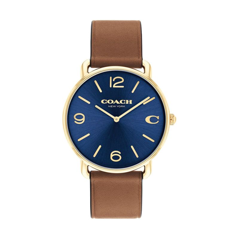 COACH｜ELLIOT 41mm エリオット ゴールド ネイビー サンレイダイヤル サドル レザー